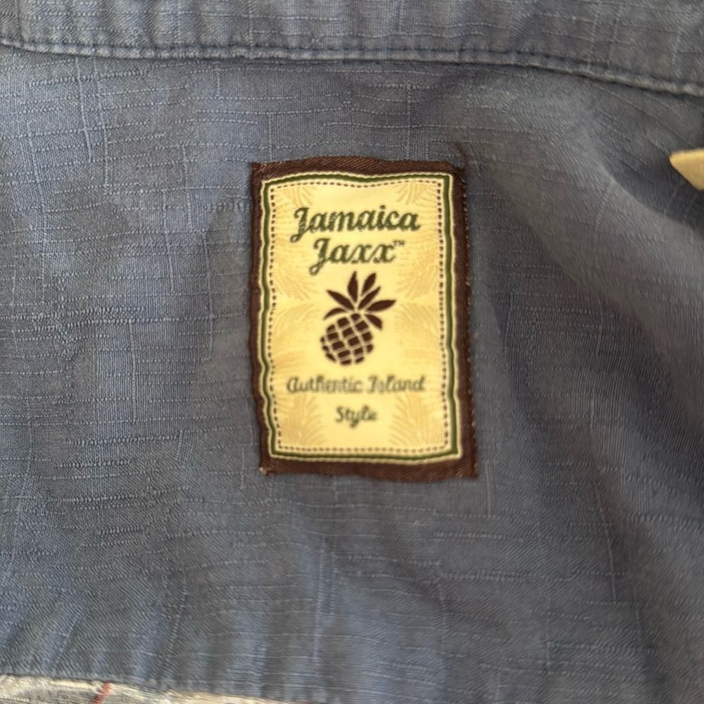 JAMAICA JAXX Men's Woven Silk Hawaiian Camp Shirt Wood Buttons Blue Gray Sx XXL - Picture 5 of 11